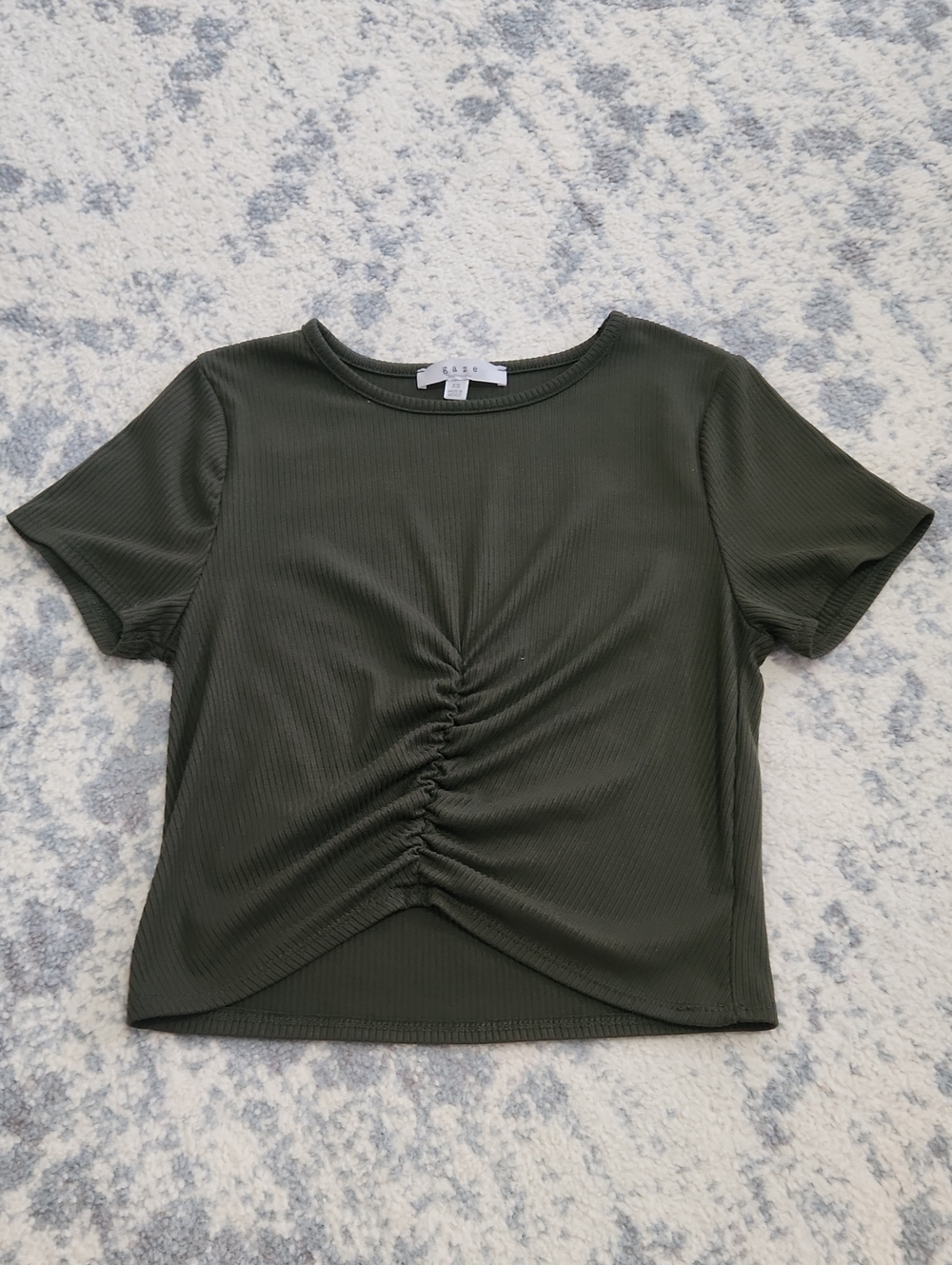 gaze Olive Ruched Front Short Sleeve Tee